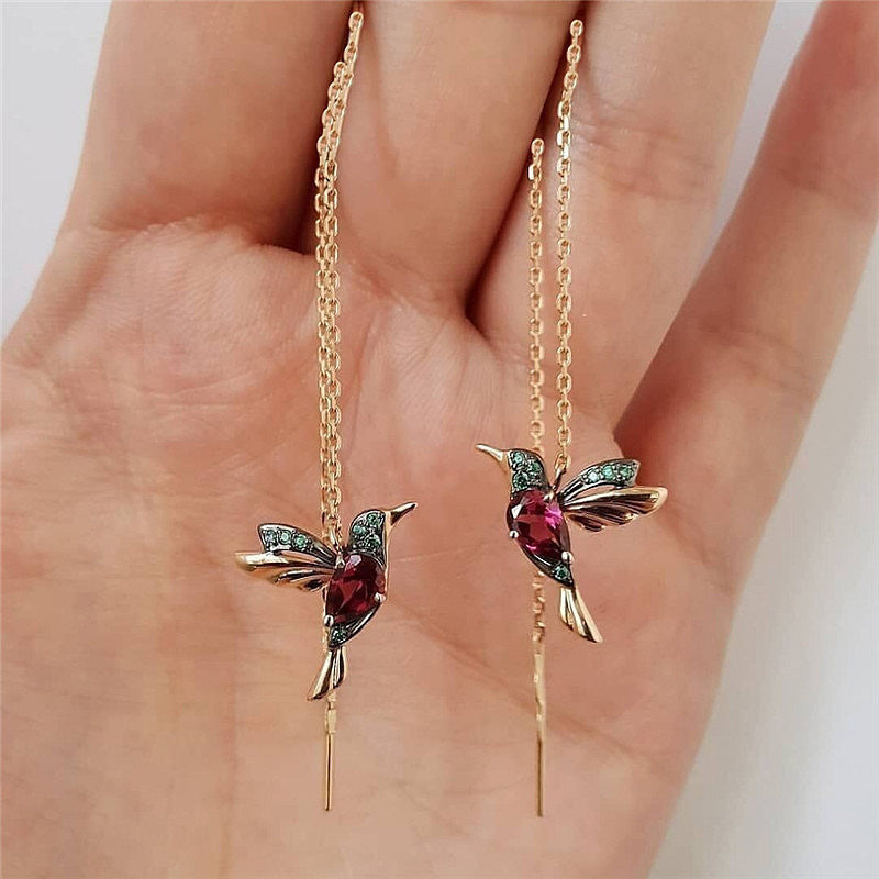Little Bird Drop Long Hanging Hummingbird Earrings